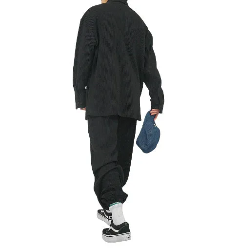 Black Pleated Jogger Pants Mens Trousers Casual Wool Blend Kpop Style