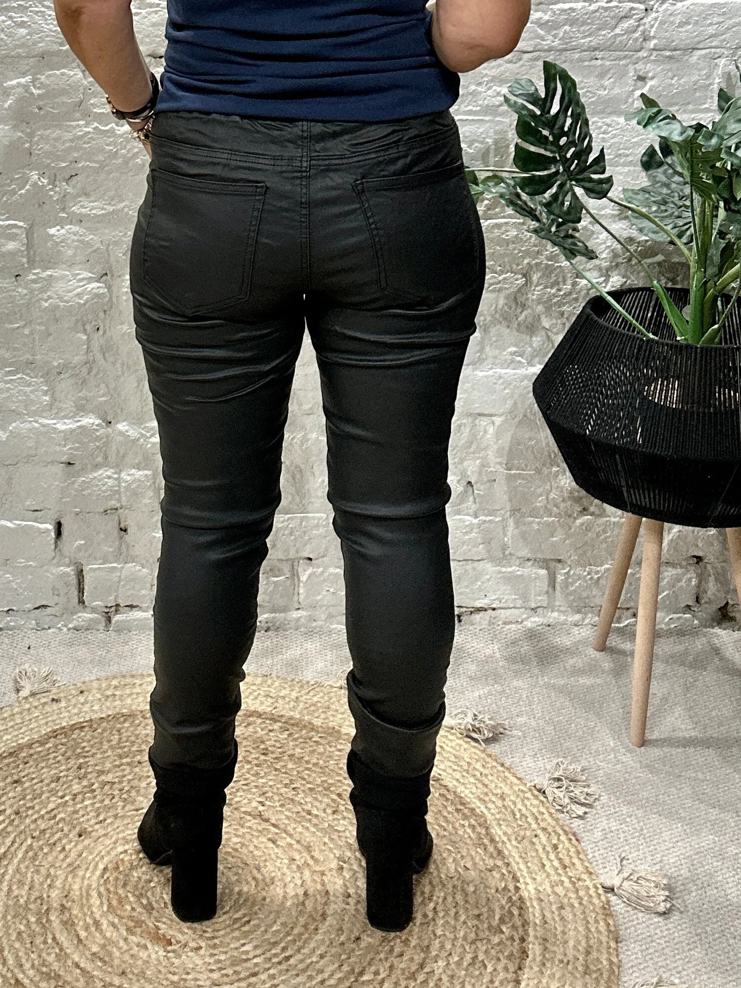 Boy Friend Elastic waist PU Magic Jeans With Pockets By Miss RJ