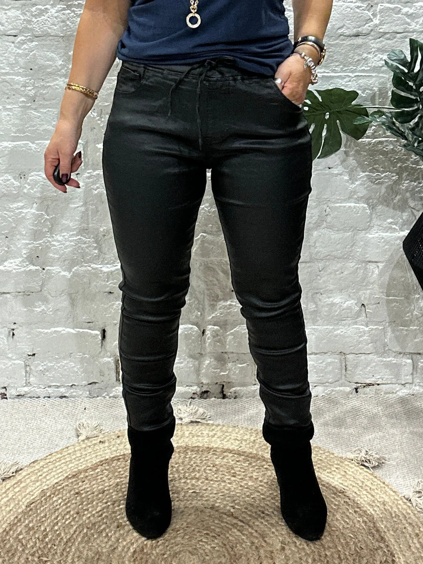 Boy Friend Elastic waist PU Magic Jeans With Pockets By Miss RJ