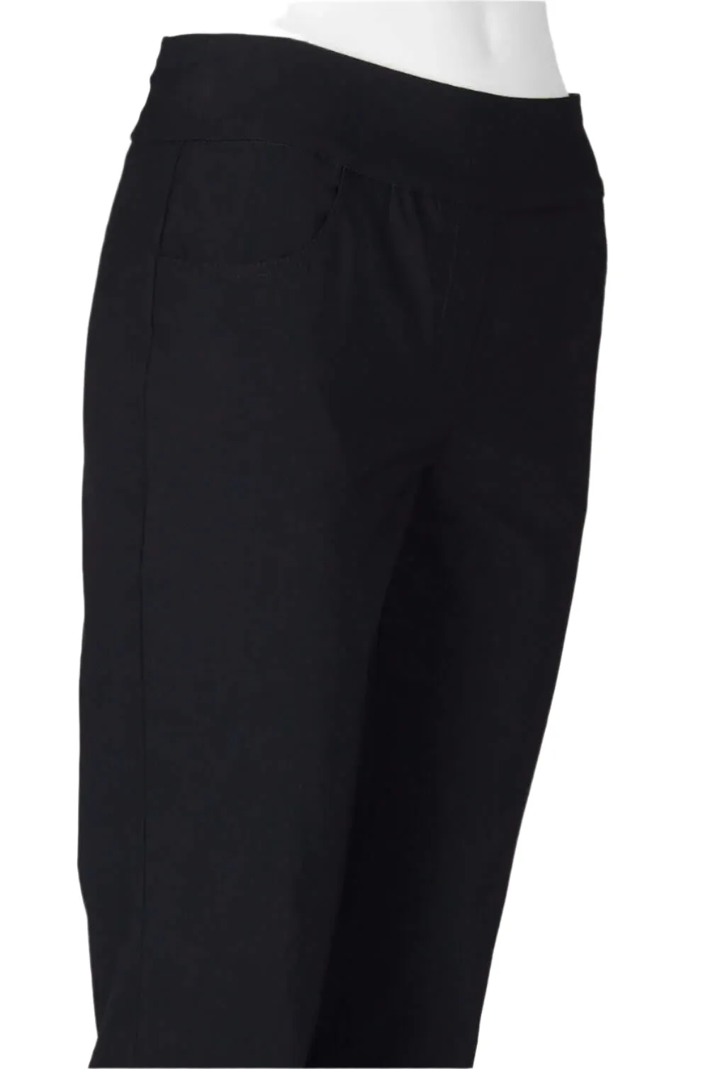 Carre Noir Mid Waist Canded Waist Slit Cuff Pockets Solid Crepe Pants