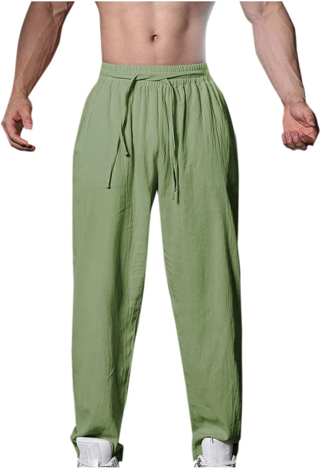 Men's Linen Pants Casual Loose Fit Workout Yoga Pants Drawstring Lightweight Baggy Beach Summer Trousers with Pockets