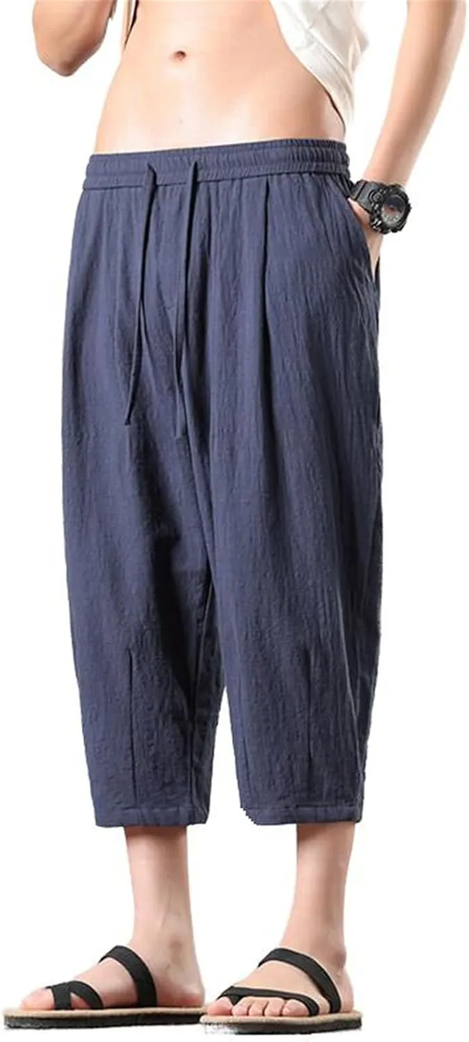 Men's Pants Summer Casual Shorts Loose Fit Chinese Style Harem Beach Wide Leg Lightweight Trouser