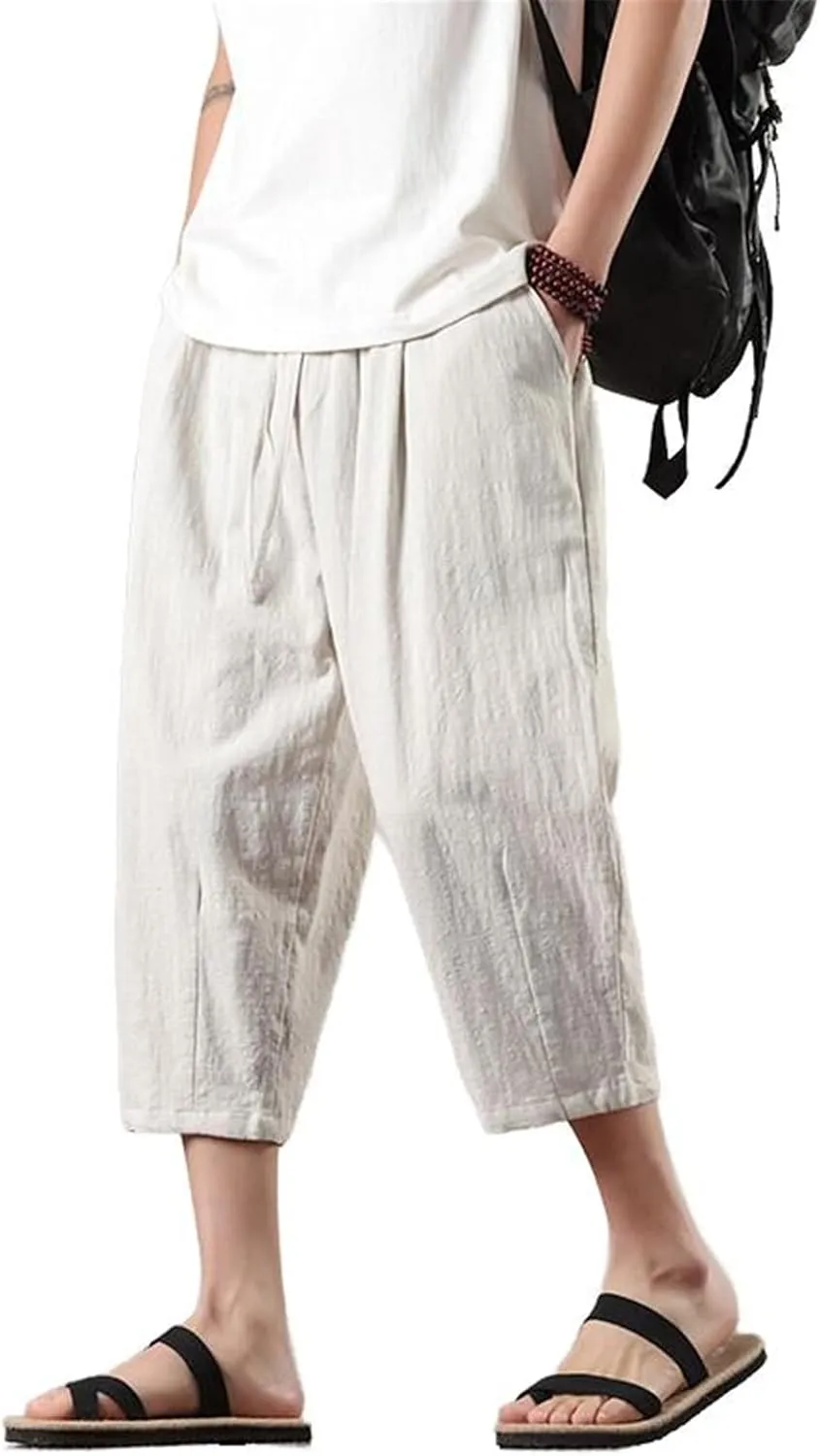 Men's Pants Summer Casual Shorts Loose Fit Chinese Style Harem Beach Wide Leg Lightweight Trouser