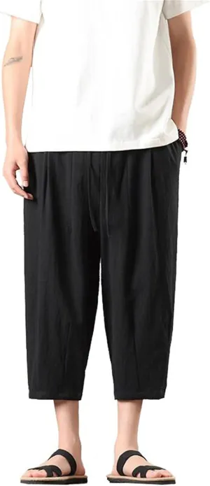 Men's Pants Summer Casual Shorts Loose Fit Chinese Style Harem Beach Wide Leg Lightweight Trouser