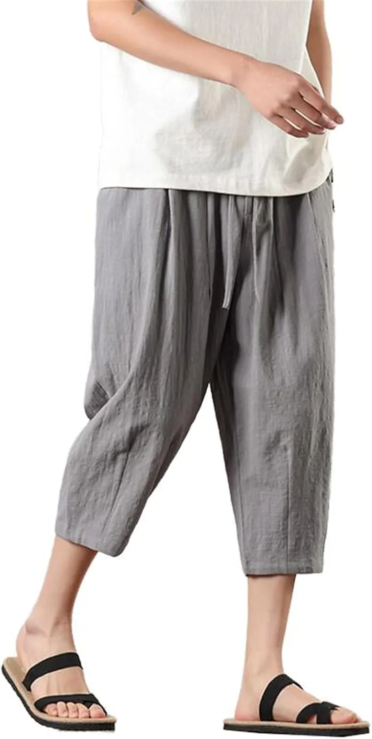 Men's Pants Summer Casual Shorts Loose Fit Chinese Style Harem Beach Wide Leg Lightweight Trouser