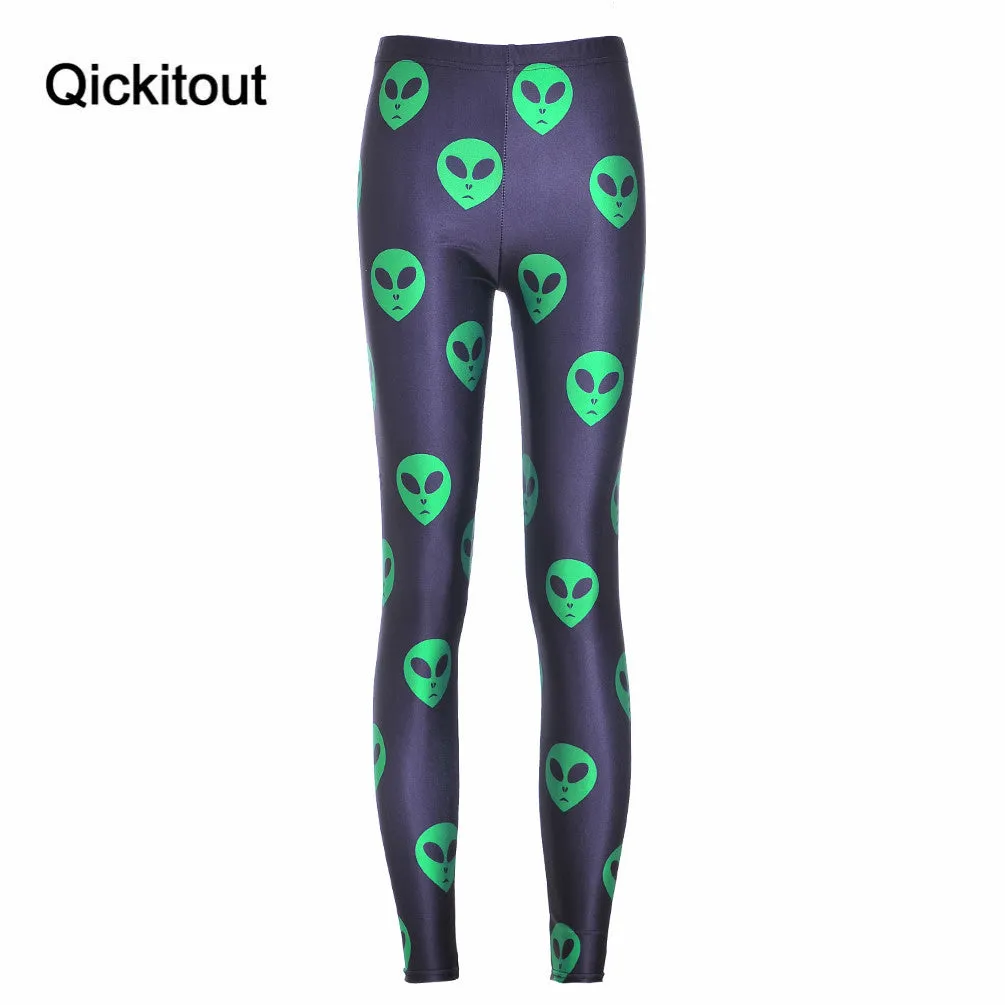 New Crazy Sale woman leggings Fashion polainas extraterrestrial Digital Print Slim Black Pencil Pants Fitness legging Free ship