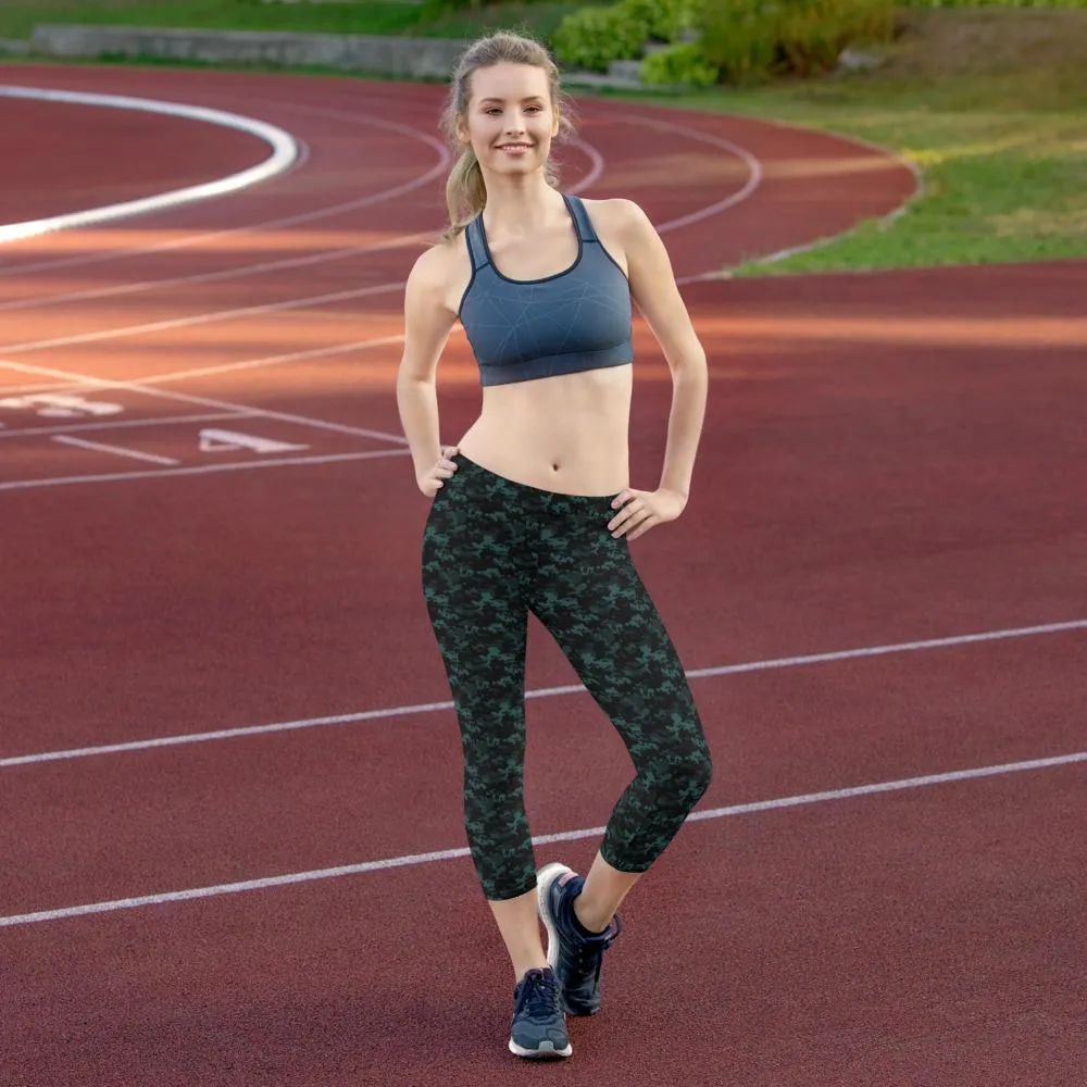 Teal Camo Capri Leggings