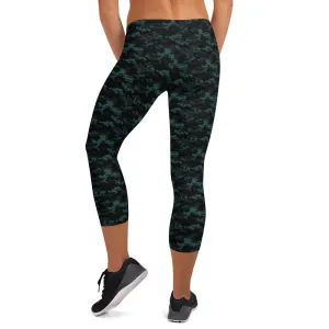 Teal Camo Capri Leggings