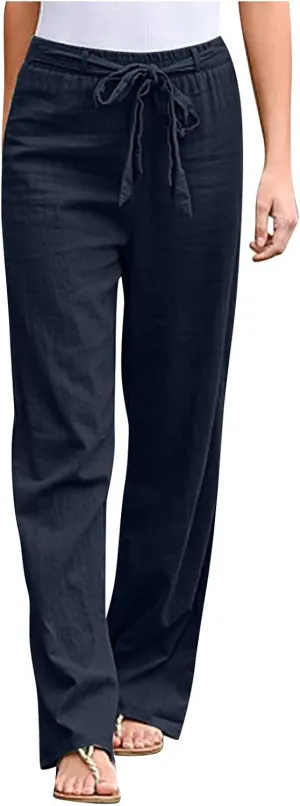 Womens Casual Loose Pants Comfy High Waist Cropped Work Pants with Pockets Elastic High Waist Paper Bag Pants Trousers